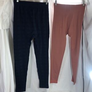 Set of 2, Navy Plaid and Mauve Under Clothes Leggings,Size Large